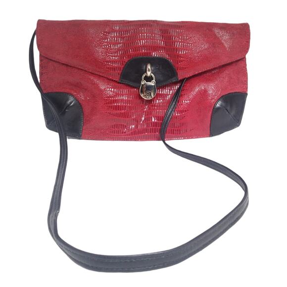 Vtg Due Fratelli Red And Black Leather Shoulder Bag - Picture 3 of 10